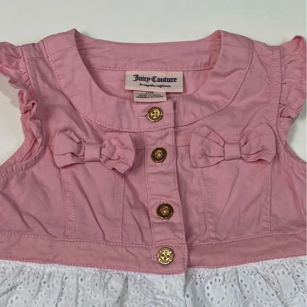 Juicy Couture toddler girls pink and white eyelet  dress size 12M - Picture 2 of 5